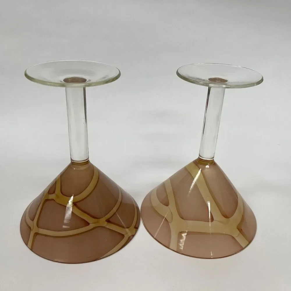 Pier 1 One Beige Clear Glass Martini Margarita Stem Glasses 6 5/8